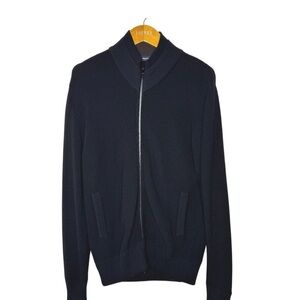 Zegna Sport Navy/Brown Full  Zip-Up Wool Sweater